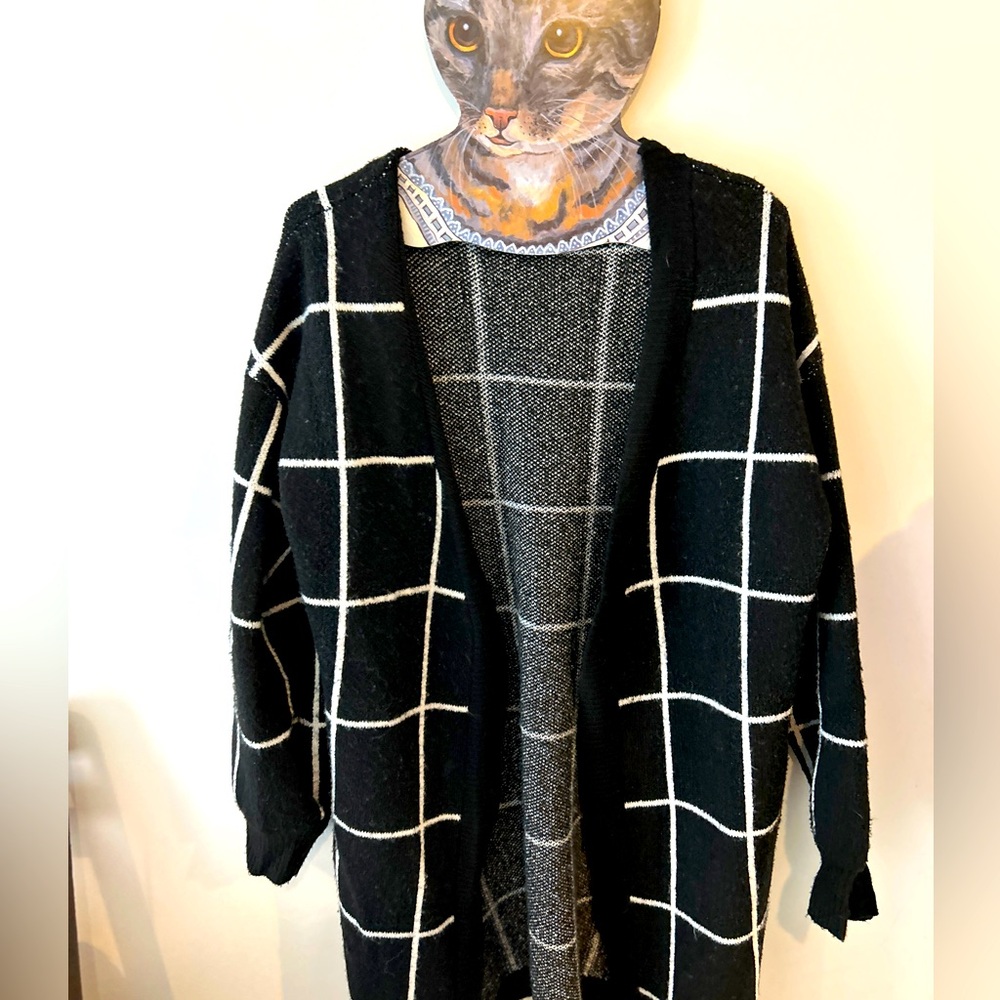 Long black and white cardigan